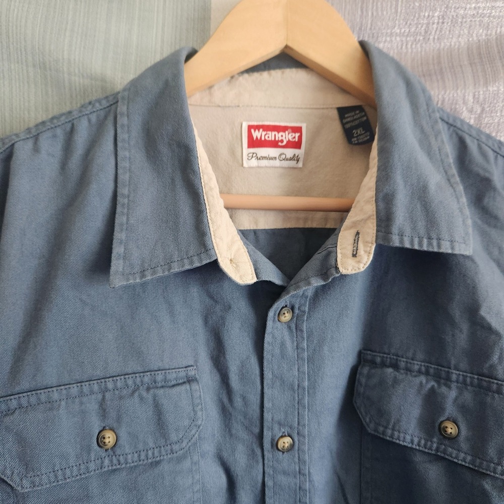 Wrangler Premium Quality Mens 2XL Slate Blue Twill Work Shirt Western Chore